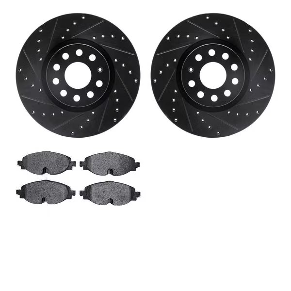 8302-74028, Rotors-Drilled and Slotted-Black with 3000 Series Ceramic Brake Pads, Zinc Coated, Dynamic Friction Co, Mfr#: 8302-74028